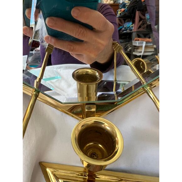 PartyLite brass mirrored beveled glass Infinity wall sconce candle holders set 2 - Picture 6 of 15